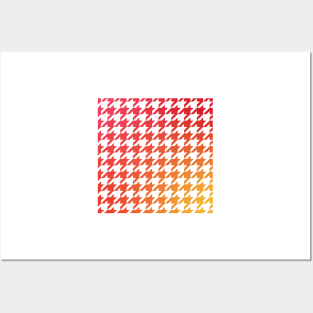 Houndstooth Pattern Warm Red Orange and Yellow Gradient Posters and Art